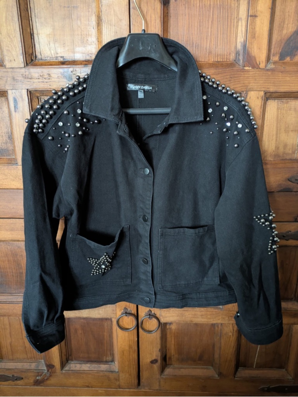 Gabby Isabella Black Studded Jean Jacket